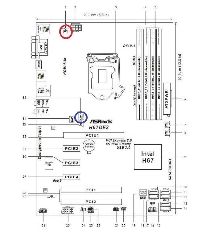 Схема подключения материнской платы asrock h67de3