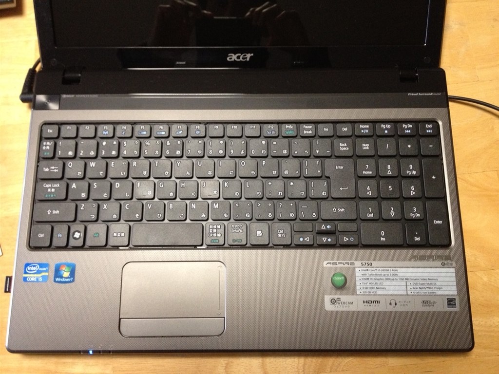 キーボードの写真を提供します。』 Acer Aspire AS5750 HDD320GB搭載