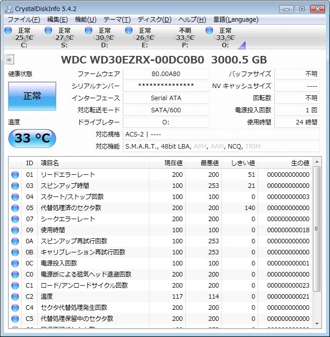 CrystalDiskInfoで確認すると不明が表示される』 WESTERN DIGITAL WD30EZRX-1TBP [3TB SATA600]  のクチコミ掲示板 - 価格.com